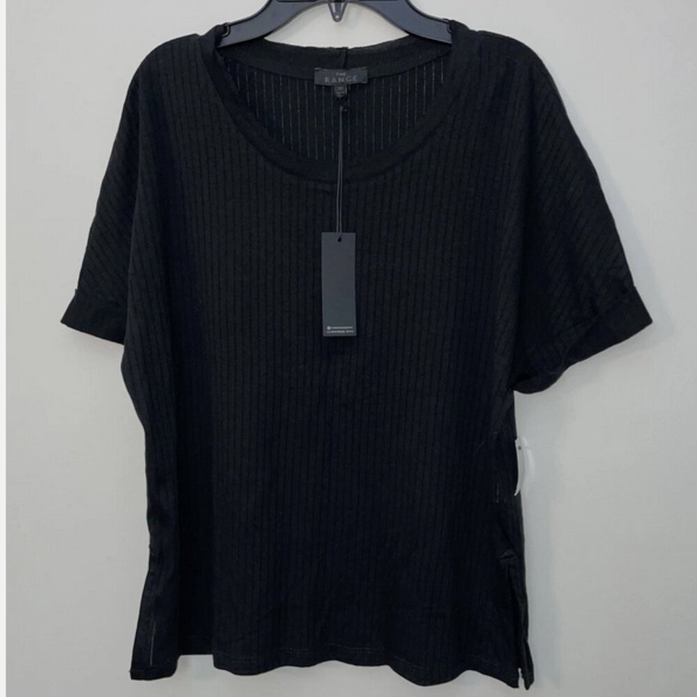 THE RANGE  Designer T Shirt XS Oversized LUXE Ribbed Semi Sheer Designer NWT